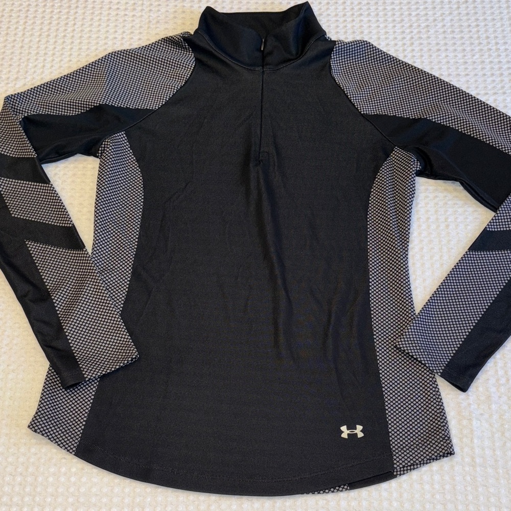 Under Armour MEDIUM Black Gray Dot Long Sleeve 1/4 Zip Mock Neck Top